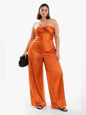 ASOS Jumpsuit NEW 14 US Plus Size Wide Leg Orange